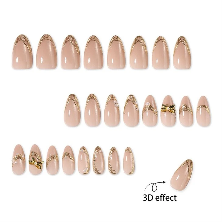 Nude 3D Gold Bow French Press On Nails suppliers